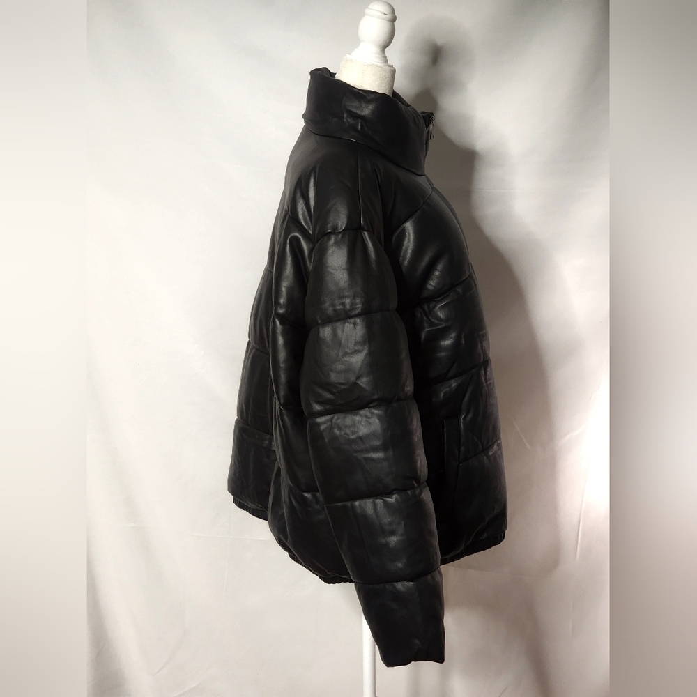 Women's Faux Leather Puffer Jacket Black Puffy Coat - S.E.B. By SEBBY Size 3X - Picture 7 of 16